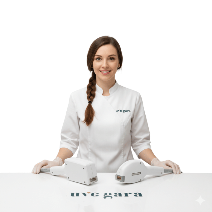 Láser Alejandrita Granada | Equipos de última generación – Clínica Uve Gara Láser Alejandrita Granada: profesional de Clínica Uve Gara mostrando equipos de última generación para depilación segura y eficaz.